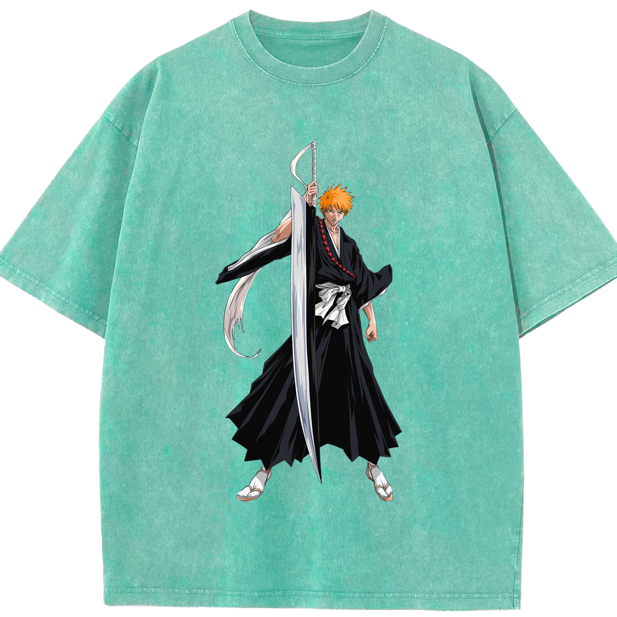 （画像用） ブリーチ 黒崎一護（くろさき いちご）BLEACH Kurosaki Ichigo 綿100% ヴィンテージ風 半袖Tシャツ（フロントプリント）